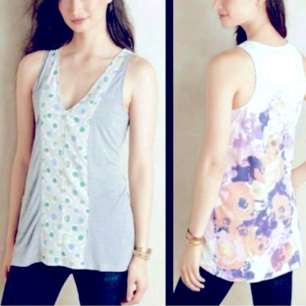 Anthropologie Porridge Minthi Floral Mixed Knit Chiffon Tank Top Shirt NWOT